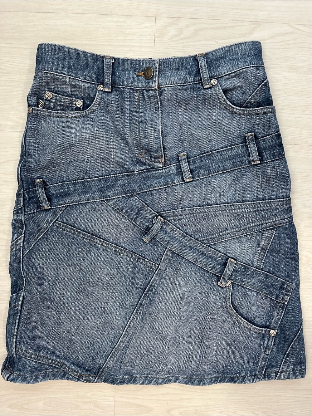 Burberry 2000s Vintage Patchwork Denim Skirt Size 0